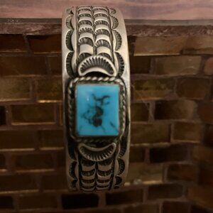 Native American Indian Silver and Turquoise Bracelet